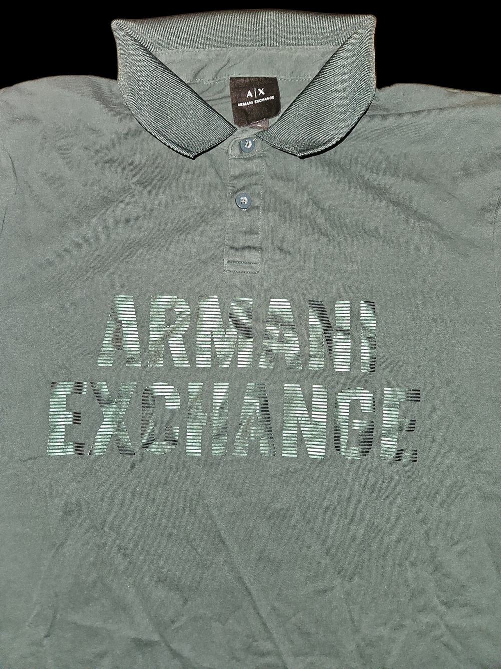 Armani Exchange Dark Green Striped Logo Polo